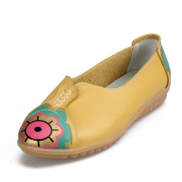 Soløye Blomstermønster For Kvinner Mykt Skinn Slip-ons Lazy Driving Flat Loafers