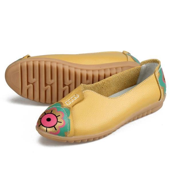 Soløye Blomstermønster For Kvinner Mykt Skinn Slip-ons Lazy Driving Flat Loafers