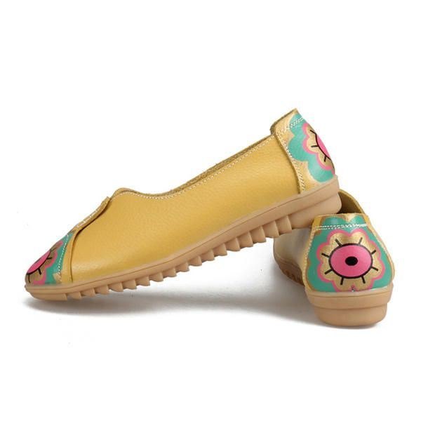 Soløye Blomstermønster For Kvinner Mykt Skinn Slip-ons Lazy Driving Flat Loafers