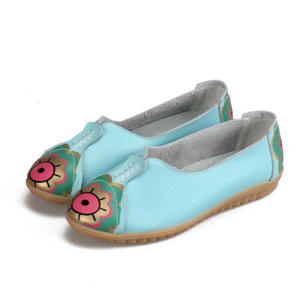 Soløye Blomstermønster For Kvinner Mykt Skinn Slip-ons Lazy Driving Flat Loafers