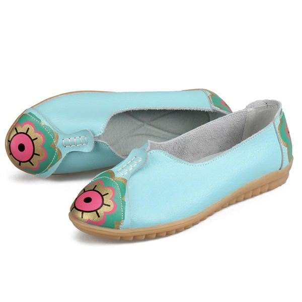 Soløye Blomstermønster For Kvinner Mykt Skinn Slip-ons Lazy Driving Flat Loafers