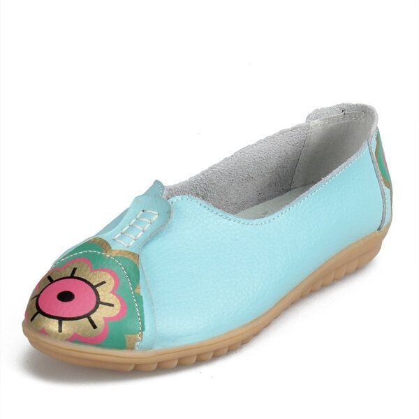 Soløye Blomstermønster For Kvinner Mykt Skinn Slip-ons Lazy Driving Flat Loafers