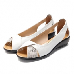 Sommer Casual Leather Flats Fish Mouth Sko Stor Størrelse Damesko