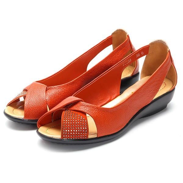 Sommer Casual Leather Flats Fish Mouth Sko Stor Størrelse Damesko