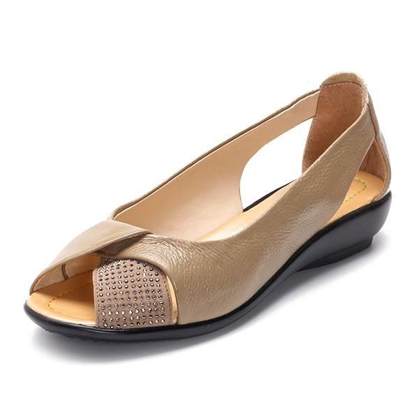 Sommer Casual Leather Flats Fish Mouth Sko Stor Størrelse Damesko