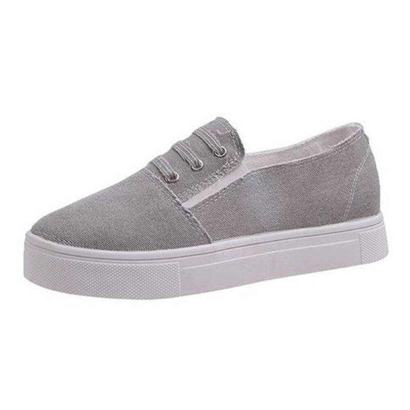 Stor Størrelse Dame Elastiske Band Loafers Canvas Dame Flats