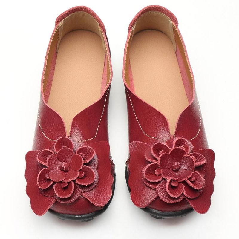 Stor Størrelse Dame Flower Leather Lazy Flats