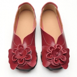 Stor Størrelse Dame Flower Leather Lazy Flats