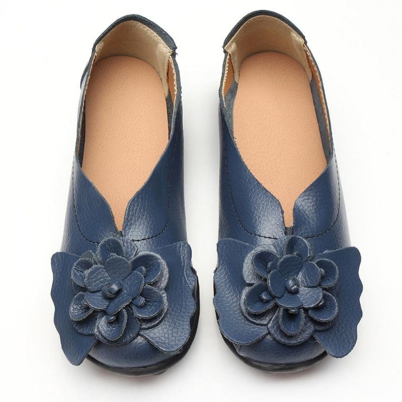 Stor Størrelse Dame Flower Leather Lazy Flats