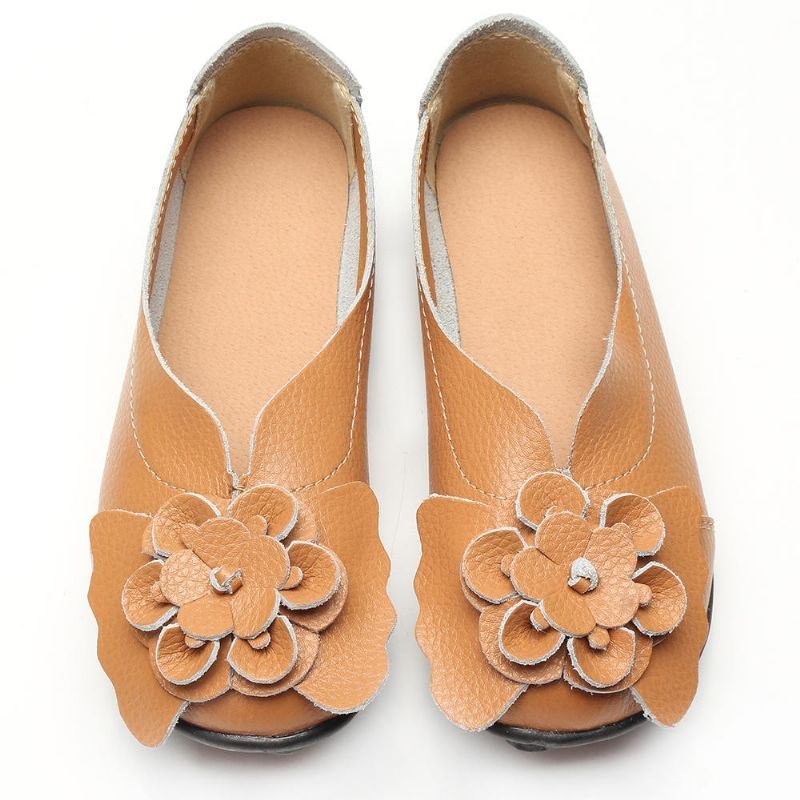 Stor Størrelse Dame Flower Leather Lazy Flats