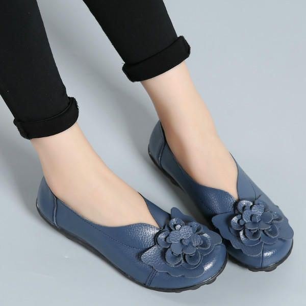 Stor Størrelse Dame Flower Leather Lazy Flats