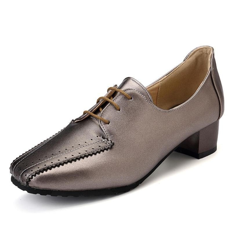 Stor Størrelse Dame Loafers Square Heel Brogue Shoes