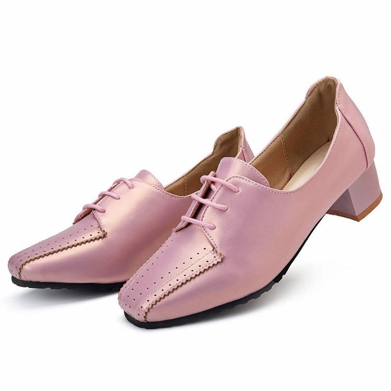 Stor Størrelse Dame Loafers Square Heel Brogue Shoes