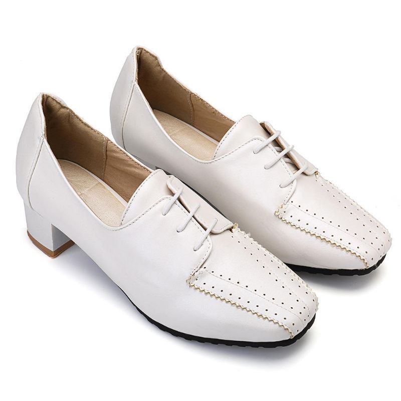 Stor Størrelse Dame Loafers Square Heel Brogue Shoes