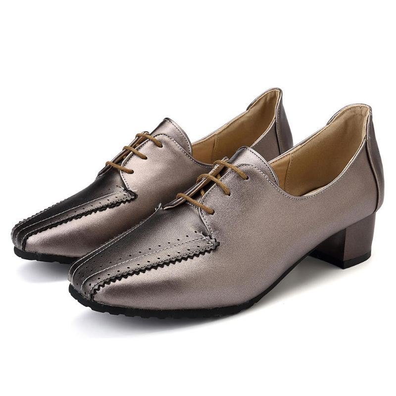 Stor Størrelse Dame Loafers Square Heel Brogue Shoes