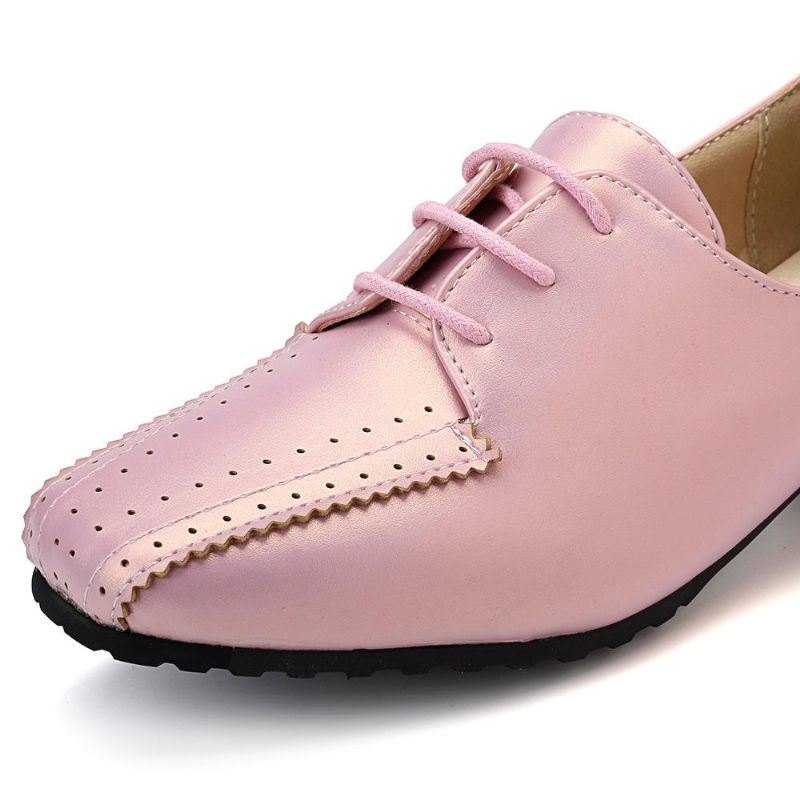 Stor Størrelse Dame Loafers Square Heel Brogue Shoes