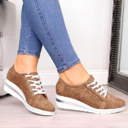 Stor Størrelse Dame Uformell Ensfarge Rund Tå Lace Up Wedges Loafers