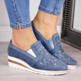 Stor Størrelse Dame Uformell Spiss Tå Hul Slip On Wedges Loafers