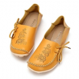 Stor Størrelse Rose Brodert Rund Toe Dame Uformelle Myke Flat Loafers