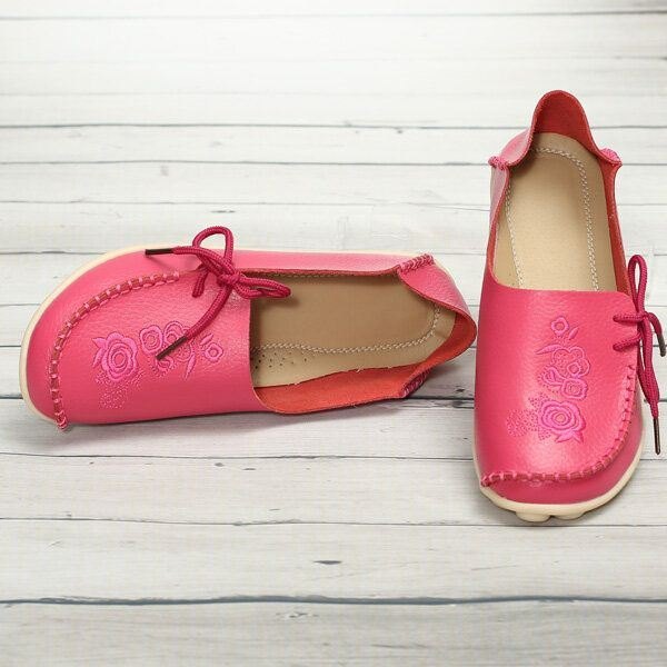 Stor Størrelse Rose Brodert Rund Toe Dame Uformelle Myke Flat Loafers